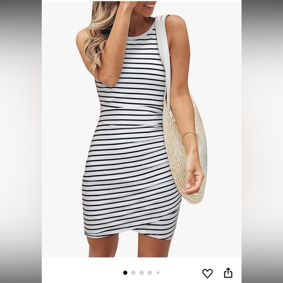 BTFBM Dresses & Skirts - BTFBM Casual Beach Dresses Crew Neck Short Sleeve Mini Ruched Bodycon T Shirt